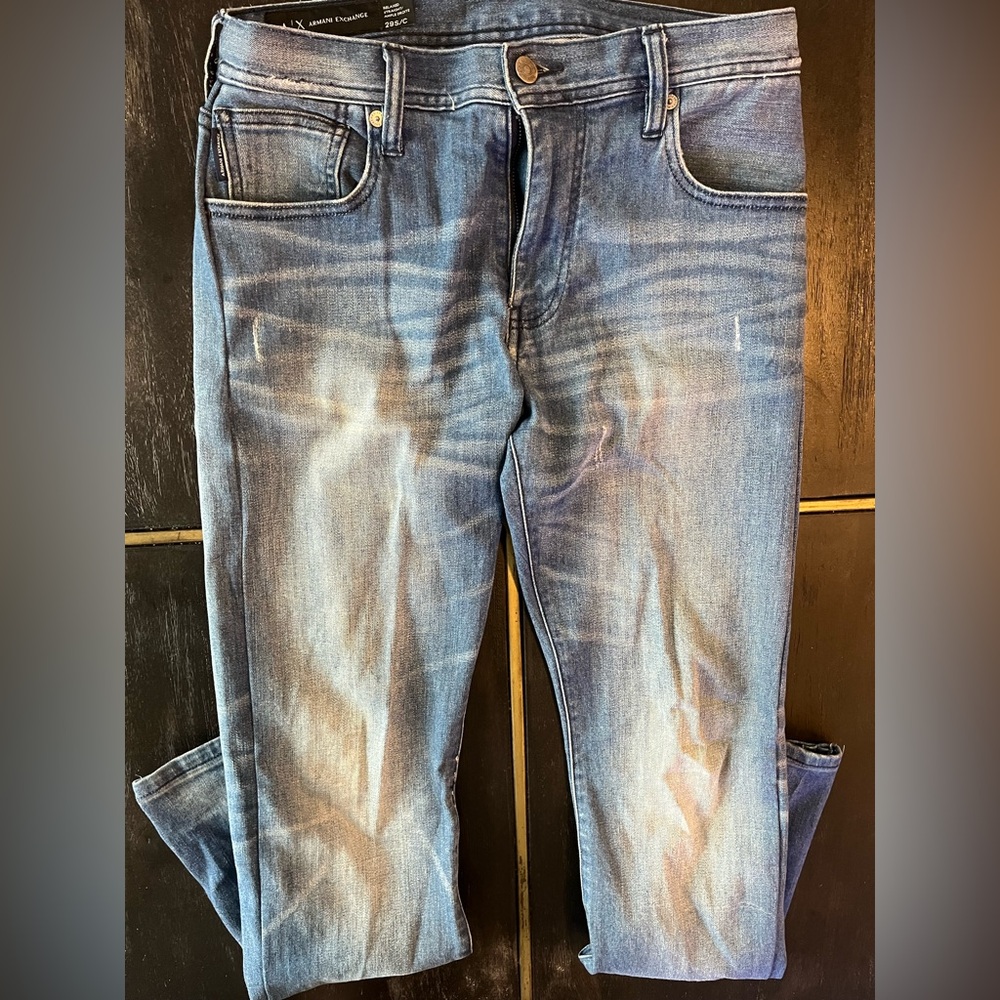 Armani Exchange Men's Faded Blue Slim Straight Jeans